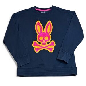 Psycho Bunny Kids Navy Sweatshirt with Pink and Yellow Embroidered Design sz XL